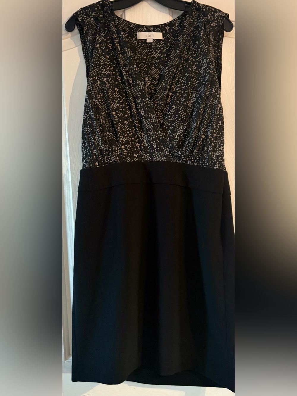 LOFT Black Dress with Gray Patterned Bodice